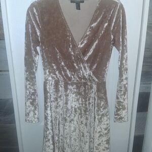 Forever 21 Crushed Velvet Wrap-Front Mini Dress in Light Taupe